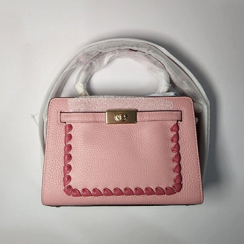 NWT Coach CA077 Mini Lane Top Handle In Refine Pebble Leather Whipstitch Pink